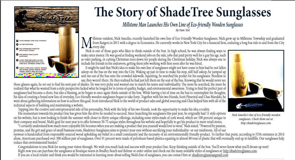 Shadetree Sunglasses in the Hometown Paper