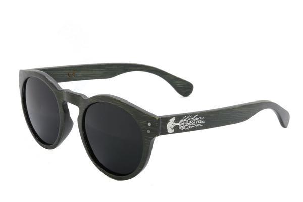 Olive Green Brushed Solid Wood Sunglasses with Polarized Lenses