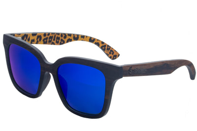 Cheetah Print Walnut Wood Sunglasses with Blue Polarized Lenses